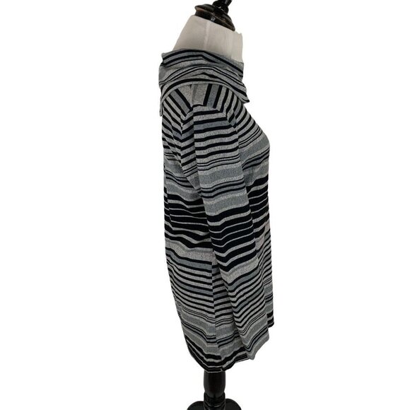 Unbranded Women's M Medium Cowl Neck Sweater Striped Blue Gray Polyester Blend - Picture 4 of 7